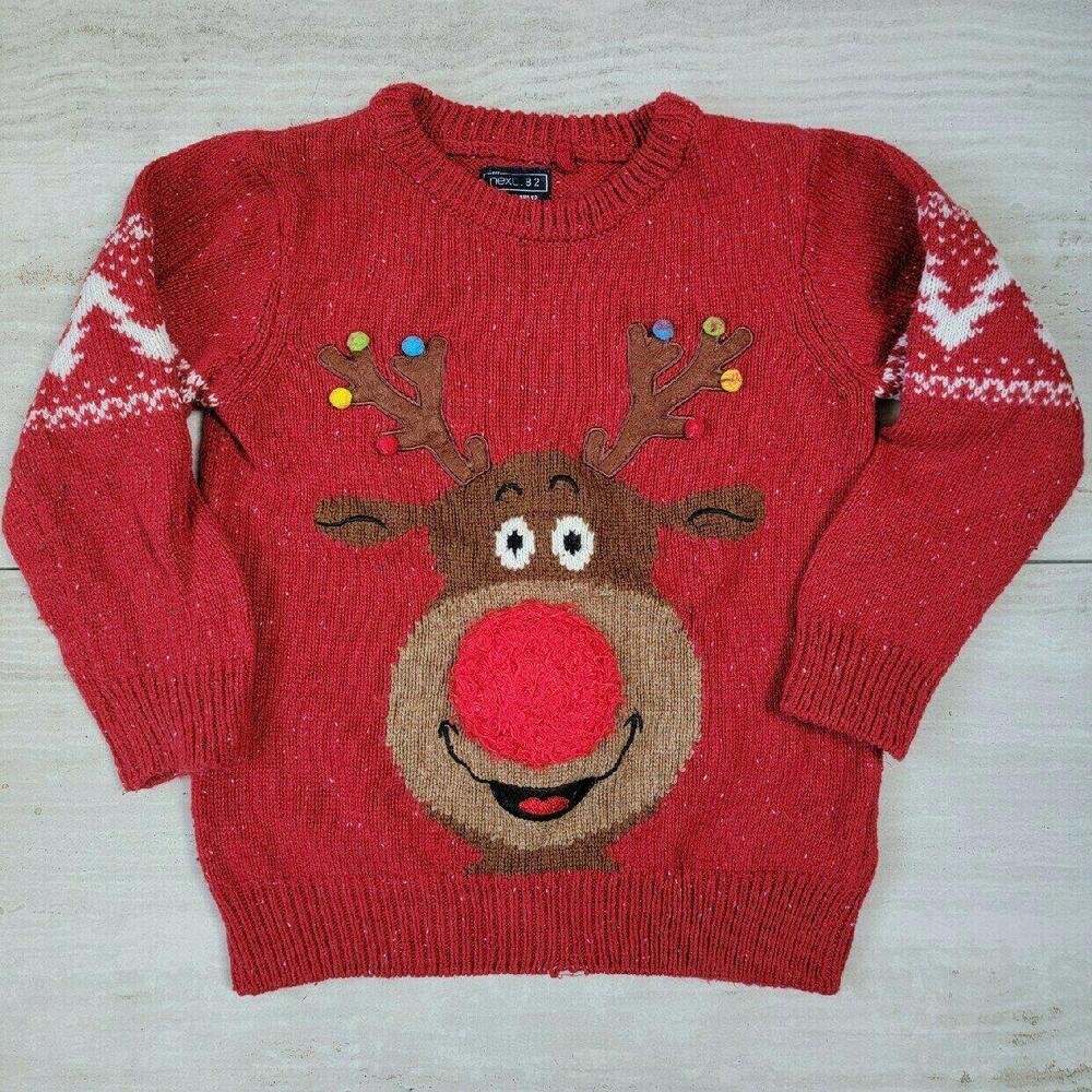 Festive Reindeer Christmas Sweater - Kids' Red Knitted Jumper